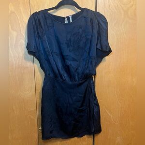 Free people black satin jacquard floral mini dress